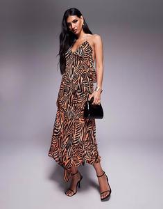 Платье макси с завязками на спине и оборками AFRM в цвете зебра с эффектом омбре