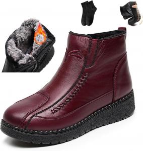 Женские водонепроницаемые противоскользящие сапоги из хлопка и кожи, зимние снеговые сапоги для женщин с утеплителем, на молнии, с мягкой подошвой и меховой подкладкой, ботильоны до щиколотки NoworFewer, Red