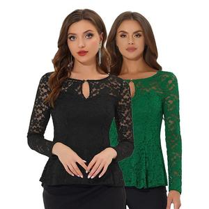 2 упаковки женских кружевных топов с вырезом-замочной скважиной спереди и кокетливым подолом Inspire Chic, Black Green