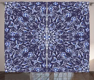 Штора ABAKUHAUS темно-синяя в деревенском стиле с цветочным рисунком в китайском стиле, универсальная ленточная штора для гостиной с петлями и крючками, 280 x 245 см, королевский синий, темно-синий Abakuhaus