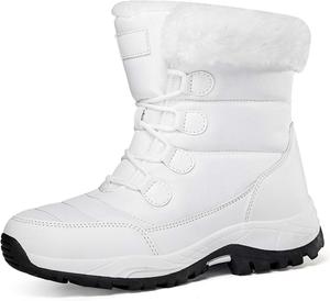 Мужские и женские зимние снегоступы, водонепроницаемые, с теплой флисовой подкладкой, зимние походные ботинки до щиколотки, противоскользящие, подходят для холодной погоды, прогулок, работы и спорта Generic, белый
