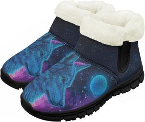 Зимние сапожки для девочек-детей, противоскользящие прогулочные кроссовки с меховой подкладкой, без шнурков, теплые короткие ботинки Pointodoor, Wolf Space