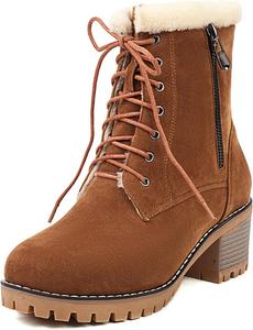 Женские ботинки Alsoloveu с шнуровкой, замшевые зимние снежные боевые ботинки на щиколотку, с круглым носком, массивным каблуком, Brown