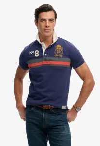 Футболка-Поло для регби с коротким рукавом и двойной эмблемой Superdry & Co, Navy Orange Chest Band Stripe