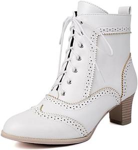 Женские короткие ботильоны на шнуровке с боковой молнией, викторианские ботинки с массивным каблуком, туфли на высоком каблуке Glglgege, White
