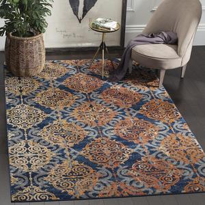 Ковер SAFAVIEH, 122 x 183 см, Evoke Collection Blue/Orange EVK230S Medallion Damask Non-Shedding для гостиной и спальни