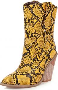 Женские западные ковбойские ботильоны на высоком каблуке с заостренным носком, на толстом каблуке, короткие, с удобной посадкой JOEUSTY, Yellow-Velvet Lined