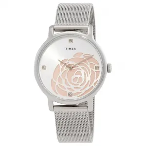 TIMEX Часы Transcend Collection Wrist Watch Quartz Movement Stainless Steel Strap 34mm Silver Dial Women's Watch, Silver Dial