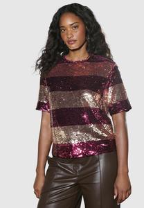 Блуза Next STRIPE SEQUIN BOXY CREW NECK, Berry Red Gold/Pink