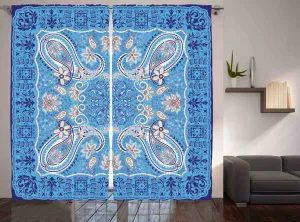 Штора ABAKUHAUS в восточном деревенском стиле, классический старинный цветочный узор, для спальни, с присборенной лентой, петлями и крючками, 280 x 225 см, светло-голубой с белым Abakuhaus