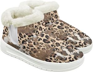 Женские снежные ботинки JoyLamoria, противоскользящие, спортивные, модные, с пушистым утеплителем для улицы, Brown Leopard Print