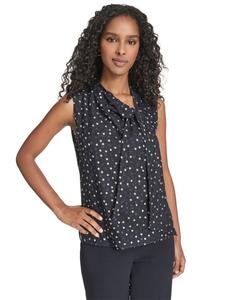 Женская блузка с текстурированным воротником и завязками Calvin Klein, Navy/Oyster