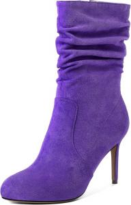 Женские ботильоны Soireelady с высоким каблуком, свободным верхом, круглым носком и шпилькой, молния сбоку, средней высоты, удобные нарядные ботинки на каблуке 3,5 дюйма, Suede Purple