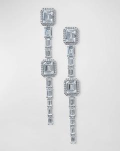 Драматические серьги-качели изумрудной огранки с паве из кубического циркония Kenneth Jay Lane, цвет Silver