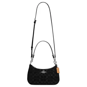 COACH Сумка Teri Denim с кожаным плечевым ремнем Medium Women's Black