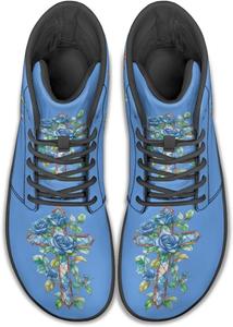 Женские широкий носок босоножки-башмаки с нулевым перепадом подошвы, противоскользящие высокие кроссовки из ПУ-кожи GETELINSENG, Blue Flower Cross