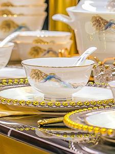 Luowei Jiangshan Ruahua 70-Piece Set [Same As TikTok Popular Version], набор керамической посуды из фарфора Jingdezhen, 70 предметов, роспись горы и реки, диаметр тарелки 18 см, глубокая тарелка 16 см, чаша 11 см, вес 8 кг