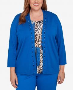 Свитер большого размера Барселона с вертикальным анималистическим принтом, два в одном Alfred Dunner, Cobalt