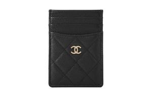 CHANEL Кожаный кошелек для монет из телячьей кожи личи Держатель для карт Женский черный