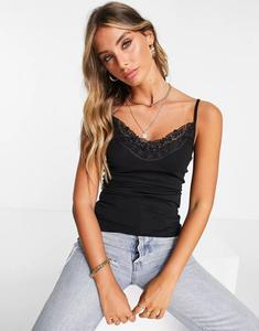 Черная майка из джерси с кружевной отделкой Vero Moda