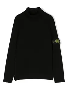 Джемпер из вирджинской шерсти с нашивкой Compass Stone Island Junior, черный