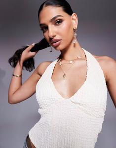 Фактурный топ с халтер-воротником ASOS DESIGN цвета слоновой кости