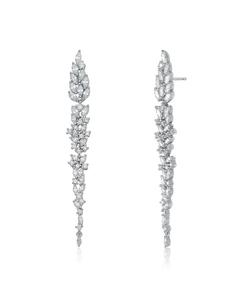 Серьги-подвески из стерлингового серебра с покрытием из белого золота и вставками из белых кубических цирконий в форме листьев Genevive, White