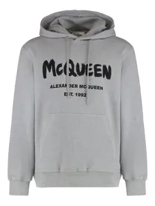 Хлопковое худи с контрастным логотипом Alexander Mcqueen, серый
