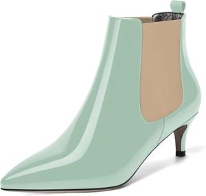Женские лаковые ботильоны SKYSTERRY с острым носком, модные с низким каблуком-кистеном, высотой до щиколотки, каблук 2 дюйма, Beige Turquoise