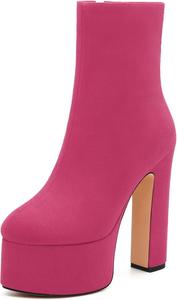 Ботильоны на платформе WAYDERNS для женщин с массивным каблуком, закрытым носком, боковой молнией, короткие ботинки высотой 15 см, модная обувь для свиданий, вечеринок и осени, Magenta