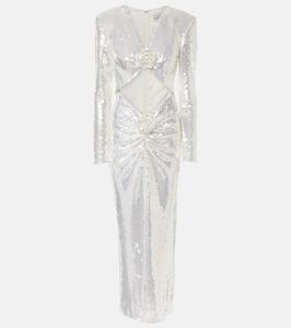 Платье с вырезом и цветочной аппликацией, расшитое пайетками The New Arrivals Ilkyaz Ozel, цвет mont blanc