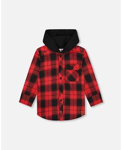 Детская клетчатая фланелевая рубашка с капюшоном, красно-черная - для малышей/детей Deux par Deux, Red & black plaid