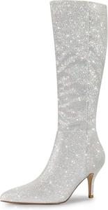 Женские сапоги Allegra K с блестками, заостренным носком и высоким каблуком-шпилькой до колена, Silver