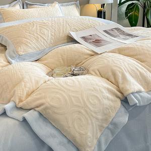 LUOLAI HOME Комплект постельного белья, 4 предмета, простыня на резинке 180х200 см, пододеяльник 200х230 см, европейский цветочный принт, молочно-белый + светло-голубой