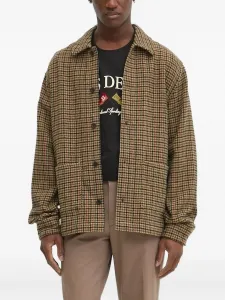 Шерстяная рубашка с узором «гусиная лапка» Les Deux, коричневый