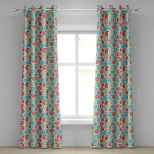 Шторы на люверсах ABAKUHAUS с узором пейсли, ретро-узором и цветочным этническим рисунком, декоративные двухпанельные шторы, 280 см x 175 см, бирюзовый, розовый, кремовый Abakuhaus