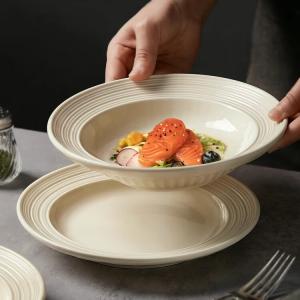 Ceramics Кремовая рисовая миска для дома, 2025 новая однотонная керамическая чаша для еды, особенно привлекательная маленькая миска, 25 см большая тарелка