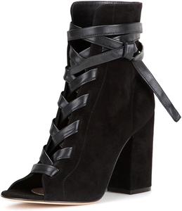 Женские ботильоны FYS с открытым носком, на высоком массивном каблуке, короткие ботинки, шнуровка, модные повседневные туфли, размеры 4-16 US, Black