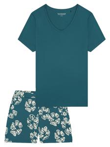 SCHIESSER Пижама 'Modern' в темно-зеленом и бежевом цвете