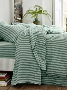Плоская простыня Pembroke Stripe из льняной смеси Piglet in Bed, Pine Green