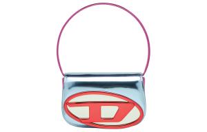 Кожаная сумка через плечо Diesel серебристо-красная