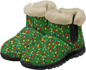 Женские классические зимние сапоги Комфортные пушистые уютные сапоги для снега Без шнуровки Ботильоны на низком каблуке Повседневная обувь Рождественские снегоступы Chririnla, Merry Christmas Colorful Lights Bulb