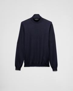Кашемировый свитер с шелком с воротником-гольф Prada, темно-синий