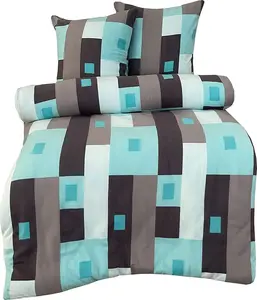 Зимний комплект постельного белья, термофлис, уютный, пушистый, мягкий, теплый, размер: 4 предмета, 135x200 см, цвет: клетчатый бирюзово-серый One-Home