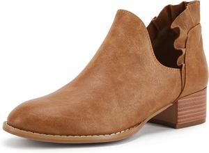 Женские ботильоны FISACE с рюшами, V-образным вырезом, заостренным носком, массивным низким каблуком, элегантные ковбойские ботильоны, Braun