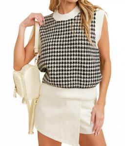 Черный свитер-жилет в гусиную лапку Cloud Ten