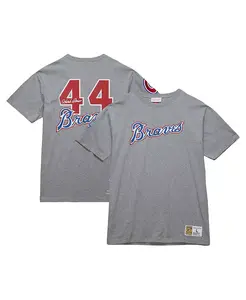 Мужская футболка Hank Aaron Heather Gray Atlanta Braves из коллекции Cooperstown Collection Legends Mitchell & Ness