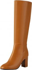 Женские сапоги до колена с заостренным носком и толстым каблуком, высокие сапоги для вечеринки, вестерн, однотонные модные с боковой молнией Generic, Brown