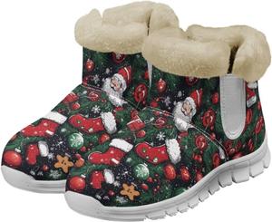 Женские зимние ботинки на Рождество, утепленные мехом, слипоны до щиколотки, теплые, удобные, с нескользящей подошвой, короткие уличные ботинки Qoiuvncy, Christmas Stocking