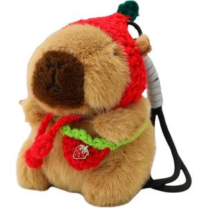 Вязаная шапка с цветным шнуром и подвеской плюшевая капибара 13 см высота Bitter purchase